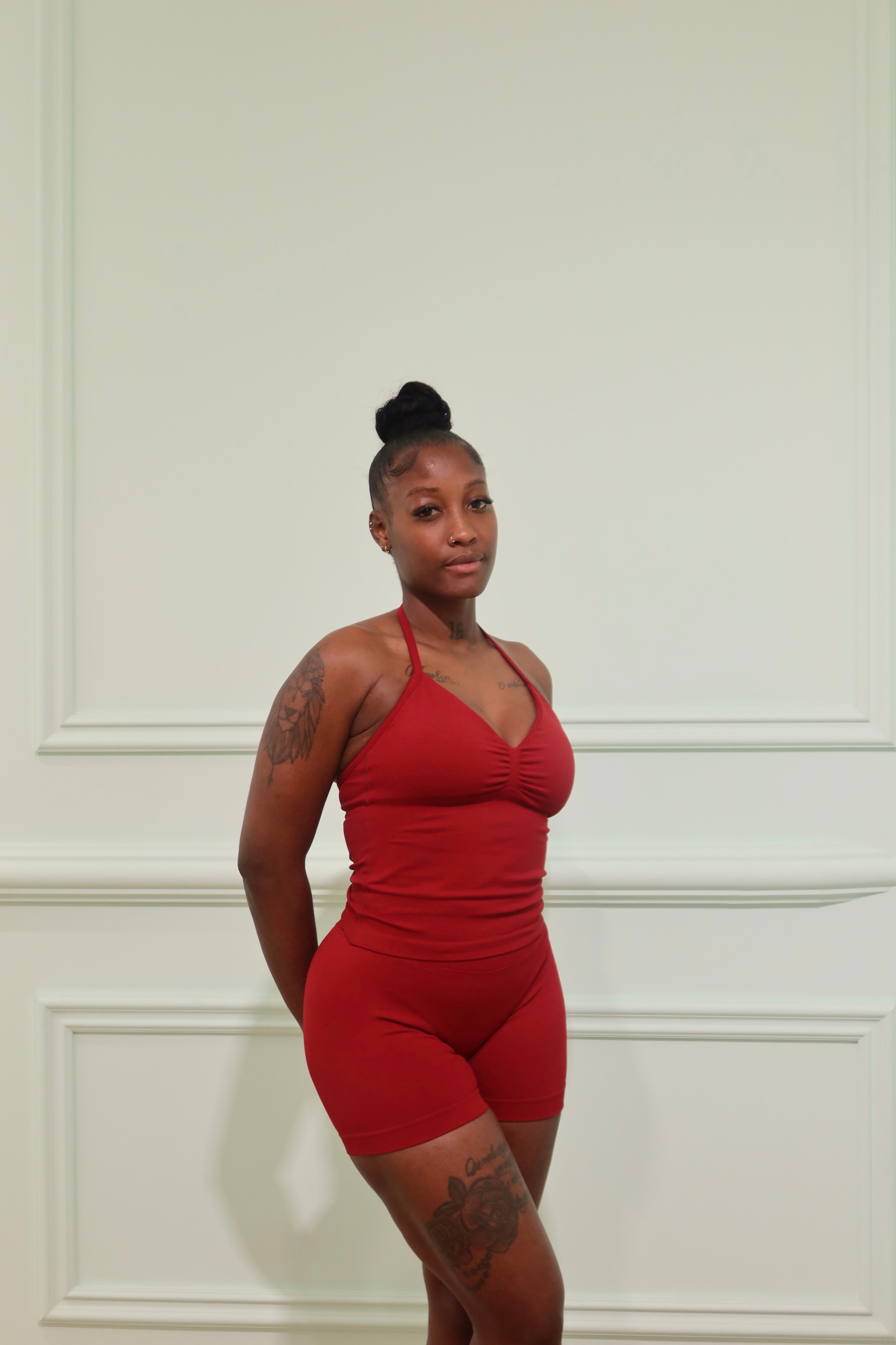 Ensemble de sport femme – Short & top long dos nu rouge