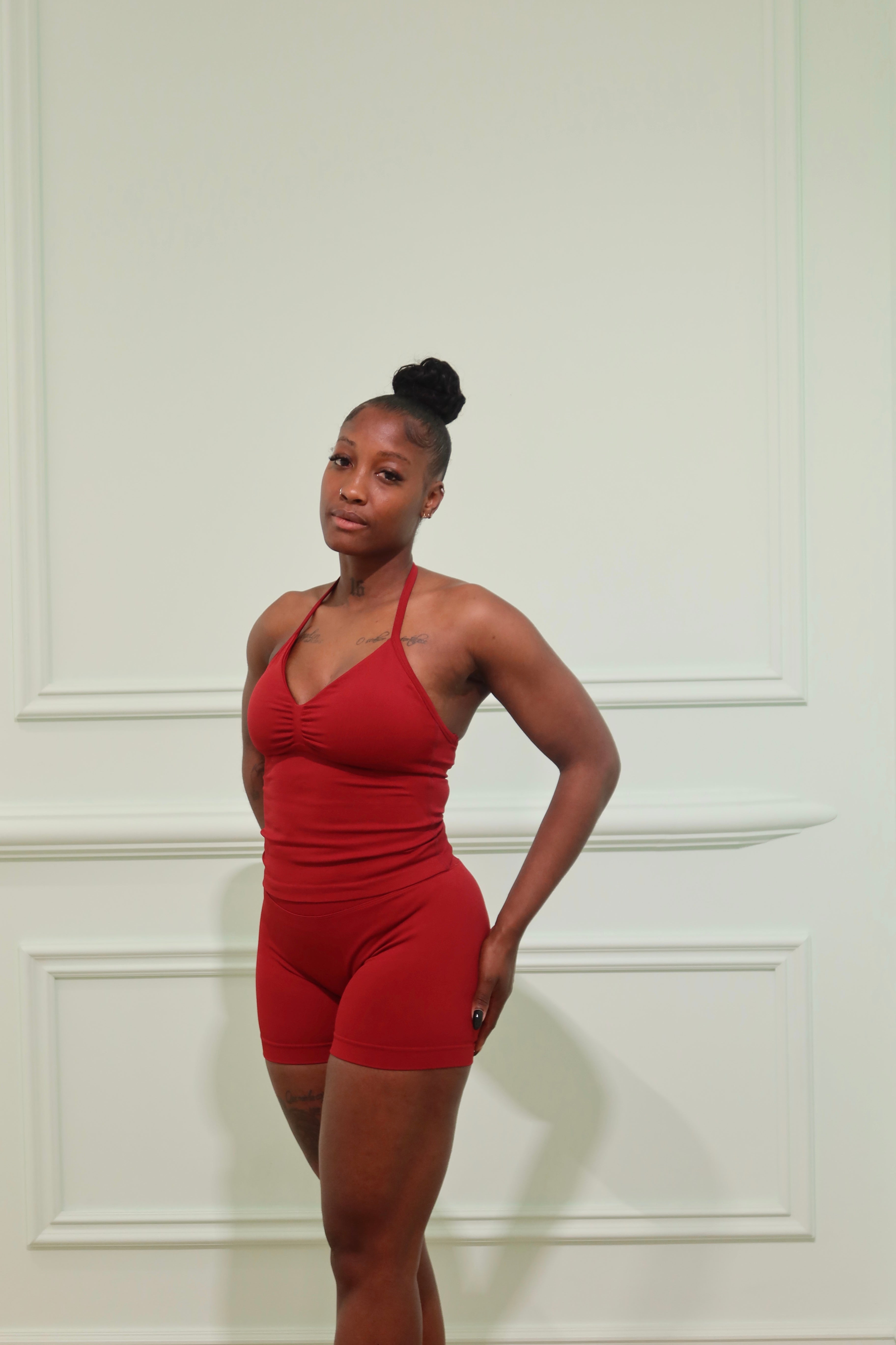 Ensemble de sport femme – Short & top long dos nu rouge